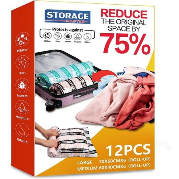 12 Compression Bags for Travel Vacuum Packing, Travel Space Saver Bags - Picture 2 of 6